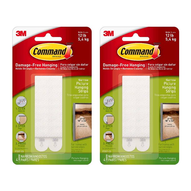 Command Narrow Picture Hanging Strips 4 Pairs White, 2 Pack