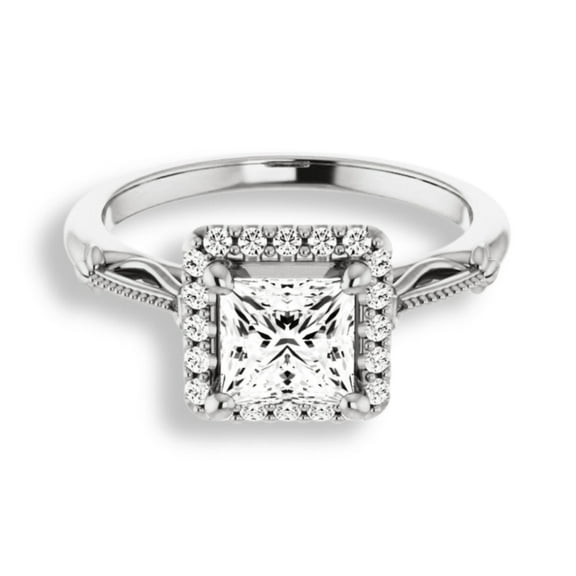Amor Jewel Princess Cut 1.7 Ct Lab Created Diamond Rings - 14K White Gold Plated Wedding Rings - Halo Ring for Women's - Engagement Wedding Unique Rings for Women's - Valentine's Day Gift