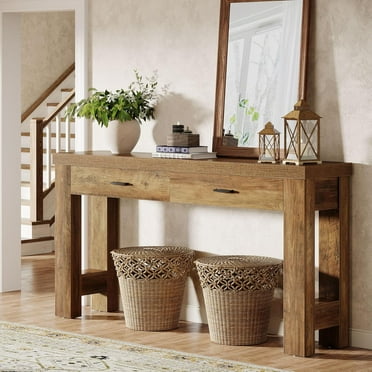 Tribsigns 63" Console Table with 2 Drawers, Farmhouse Wood Entryway Table