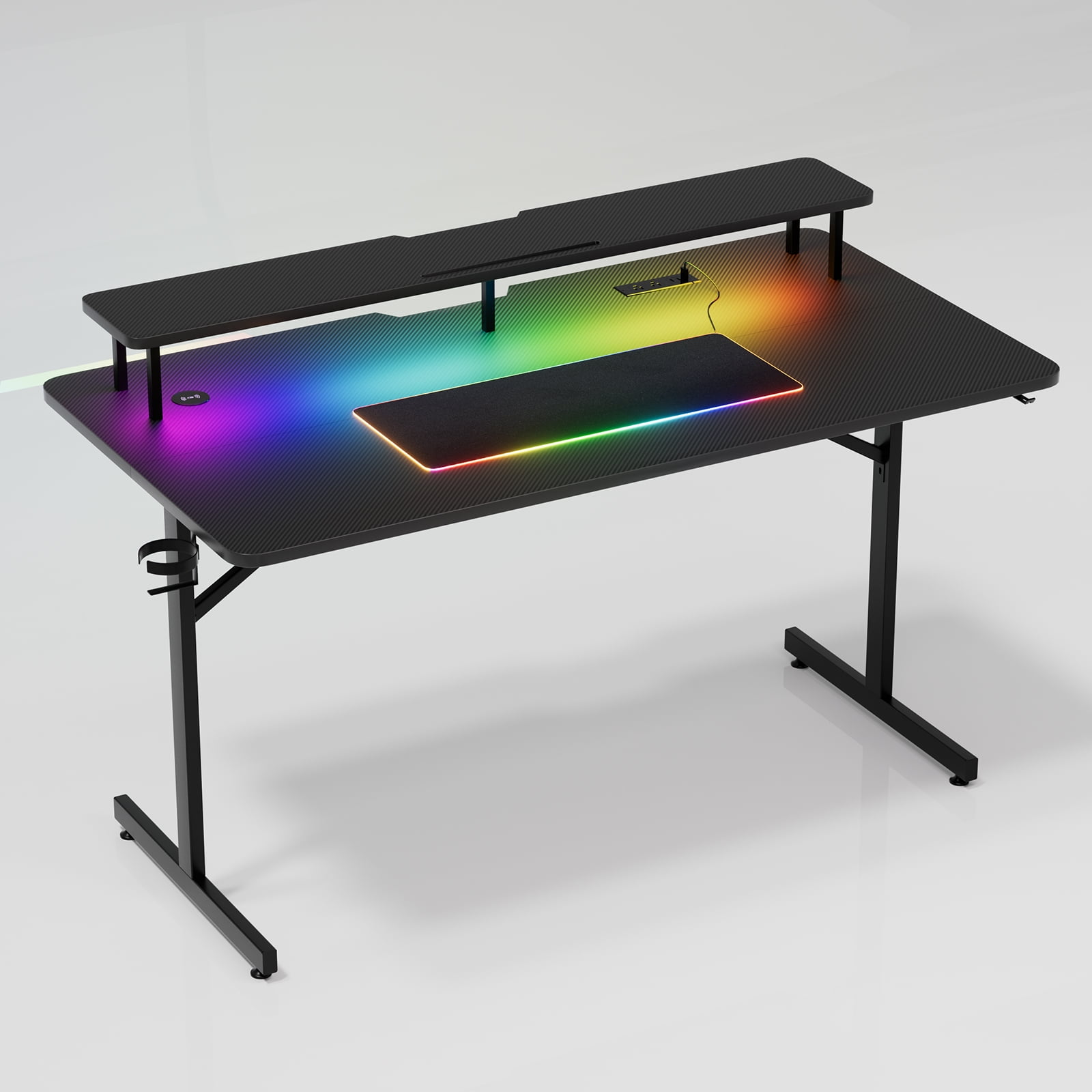 GTRACING LED Gaming Desk and Bluetooth Gaming Chair Set, Black