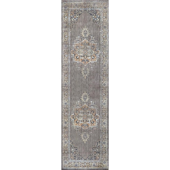 Alora Decor Euphoria 2'6" x 8' Distress Gray/Gray/Rust/Blue Hybrid Area Rug