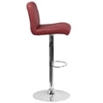 thumbnail image 2 of Contemporary Burgundy Vinyl Adjustable Height Barstool with Rolled Seat and Chrome Base, 2 of 6