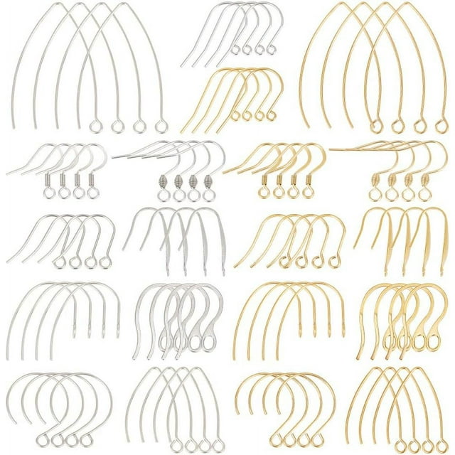 Ganchos para pendientes de acero inoxidable de 10 tamaños, 80 piezas de alambre con bucle, kit hipoalergénico para hacer pendientes, piezas de alambre francés para hacer pendientes DIY.
