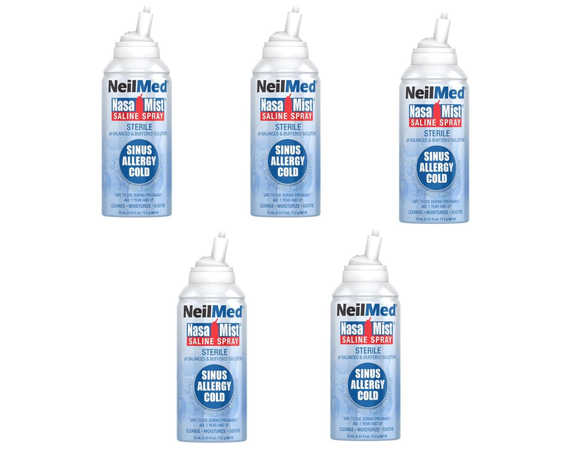 5 Pack - Nasamist Saline Spray Isotonic 75 ml Each