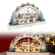 SEEKFUNNING Christmas LED Light Arch, Old Town Winter Scene Wooden Christmas Houses Christmas Village Collection ,Christmas Indoor Decorations for Holiday Displays Desktop Decor with Smooth Edge