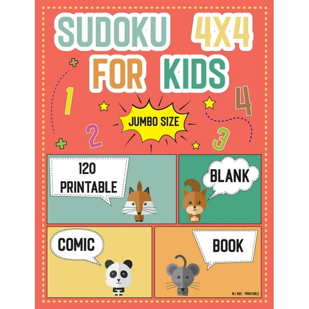 sudoku 4x4 for kids jumbo size 120 printable and blank comic book templates worksheets easy to hard puzzles for kids teens kindergarten ages 4 8 children s activity books paperback walmart com