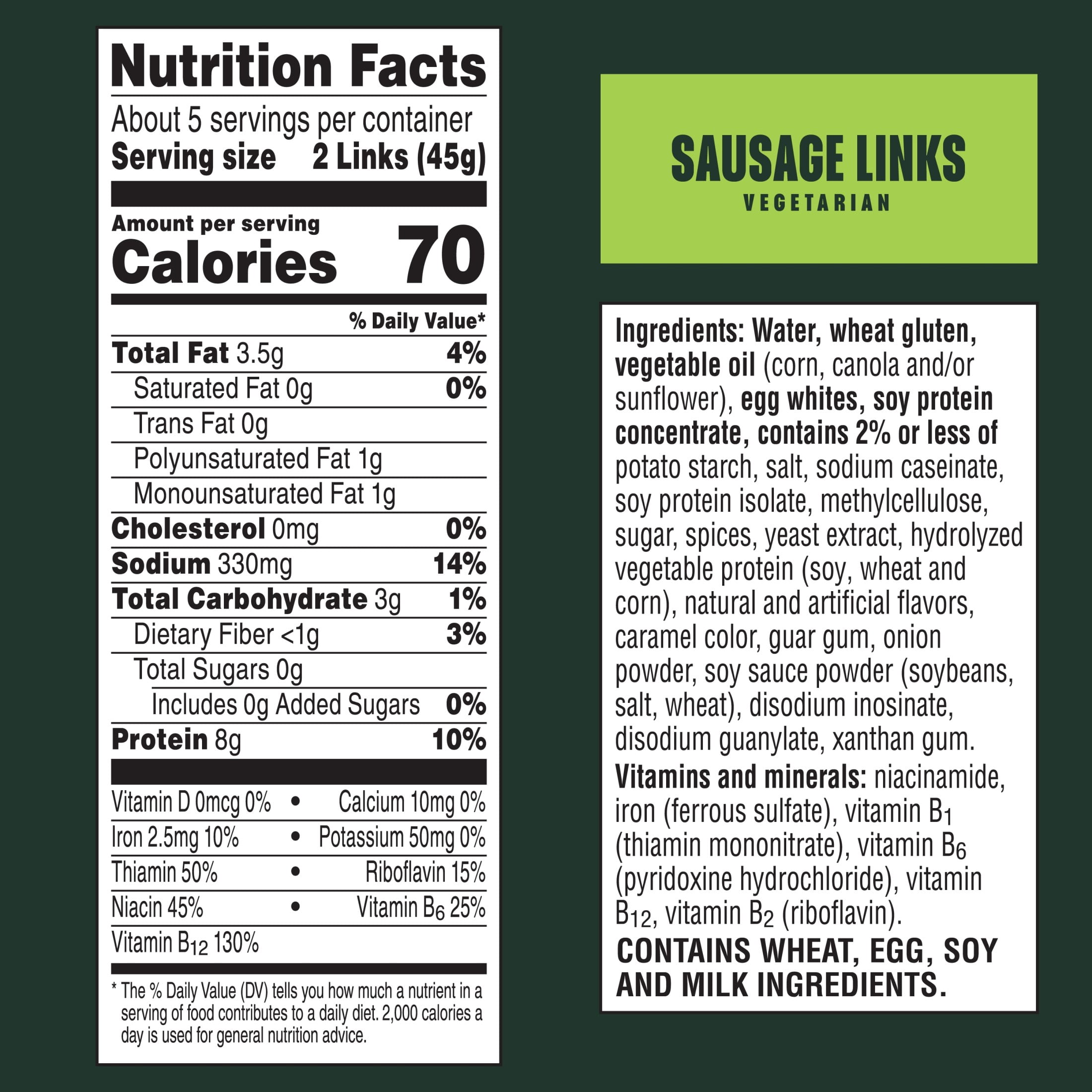 MorningStar Farms Veggie Breakfast Original Plant Based Sausage Links, Vegetarian Meat, 8 oz Box