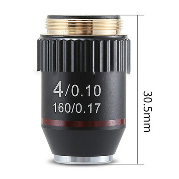 Microscope Objective Lens Set 4X 10X 20X 40X 60X 100X Achromatic Coated Optics 160mm Tube Length DIN 45mm Focal Length Spring Loaded High Magnification Lab Equipment (4X)