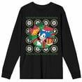 thumbnail image 5 of Sonic The Hedgehog Classic Sonic Christmas Wreath Crew Neck Long Sleeve Black Adult Tee-Medium, 5 of 7