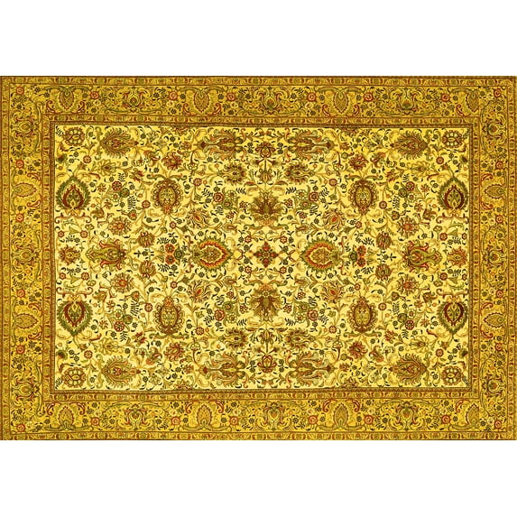 Ahgly Company Machine Washable Indoor Rectangle Persian Yellow Traditional Area Rugs, 7' x 10'