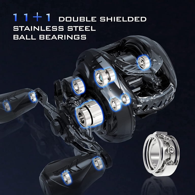 bottom fishing reel with flip switch KastKing MegaJaws Elite Baitcasting Reels, Patented AMB System Eliminating  Backlashes, Flipping Switch Function, 6.4oz Aluminum Frame Fishing Reel  with Carbon Fiber Side Covers