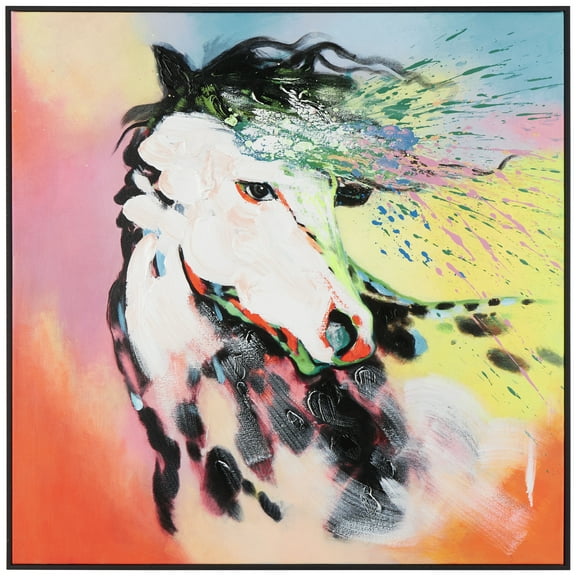 32" x 32" Abstract Paint Splatter Horse Framed Wall Art with Black Frame, by DecMode