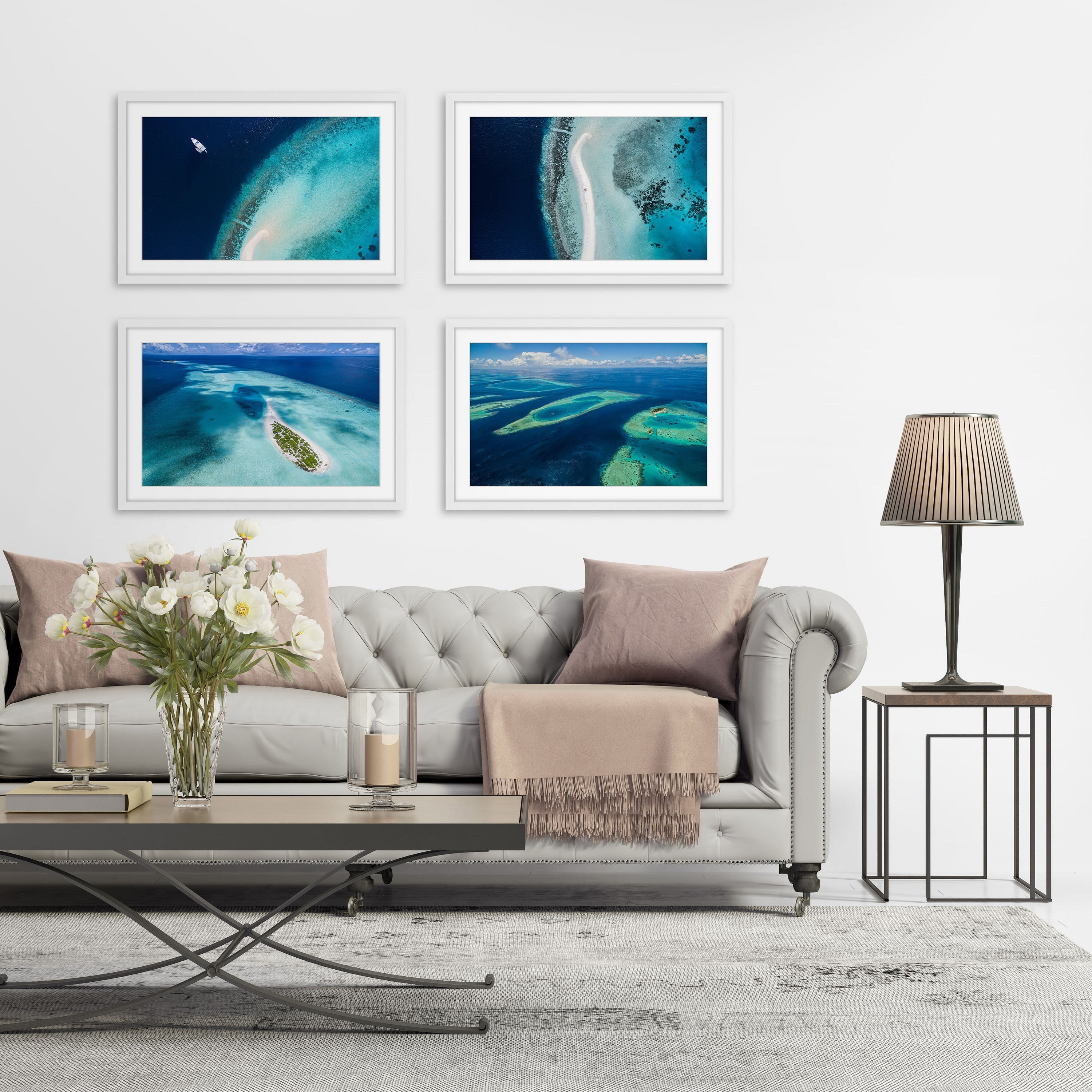 MARMONT HILL - Handmade Water from above Quadriptych - multi 90 x 60