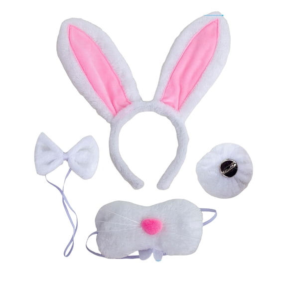 MDUKONU 4 PCS Bunny Ears Accessories Plush Bunny Ears Headband and Tail Set Rabbit Nose Bow Tie for Girl Boy Halloween Birthday Performance School Stage