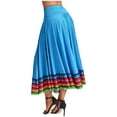 thumbnail image 3 of Aislor Women's High Waist Colorful Stripe Hem Skirt Embroidered Ballroom Dance Folk Dancing Clothing Sky Blue 87cm L, 3 of 7
