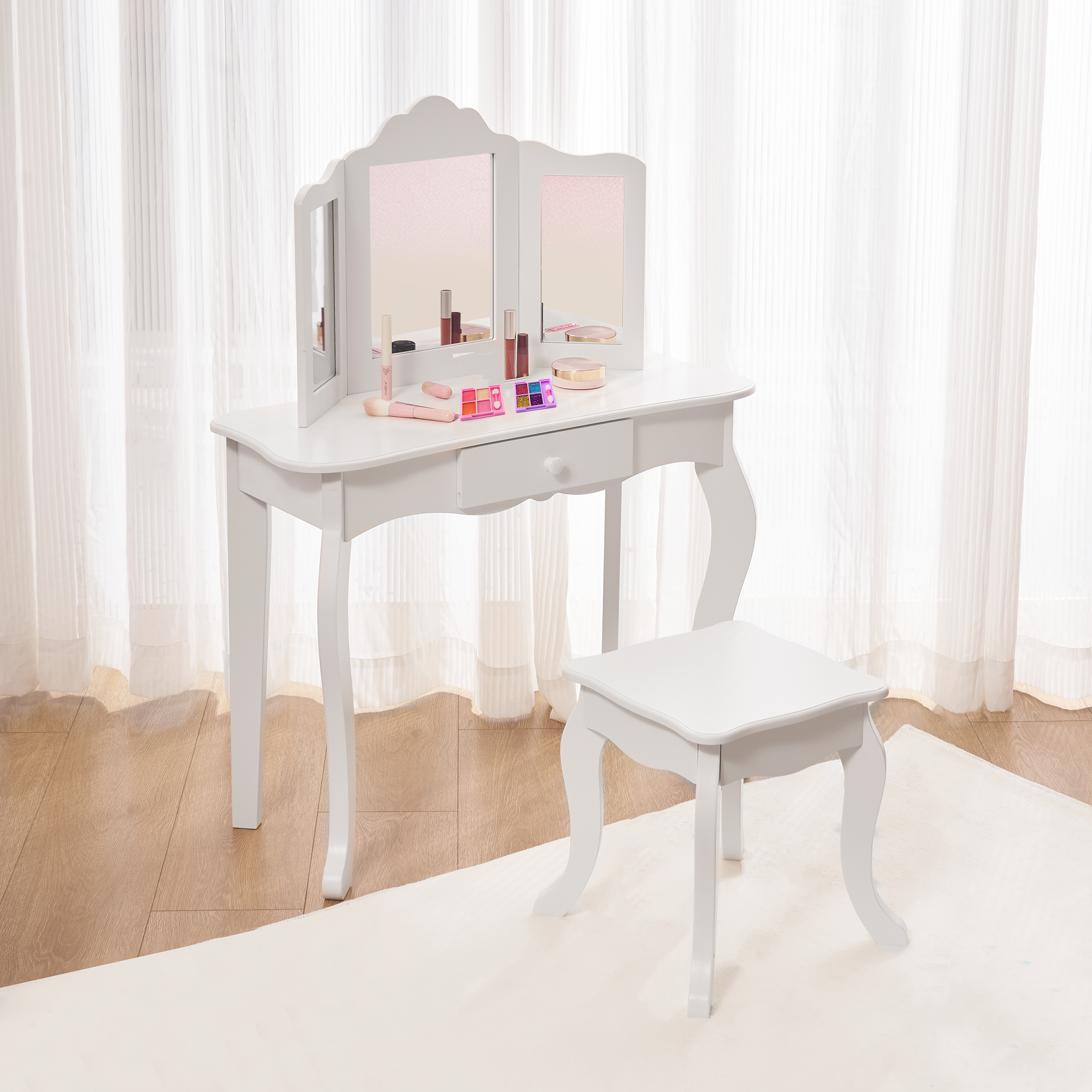 Your Zone Kids Makeup Vanity Set With Table And Stool, White