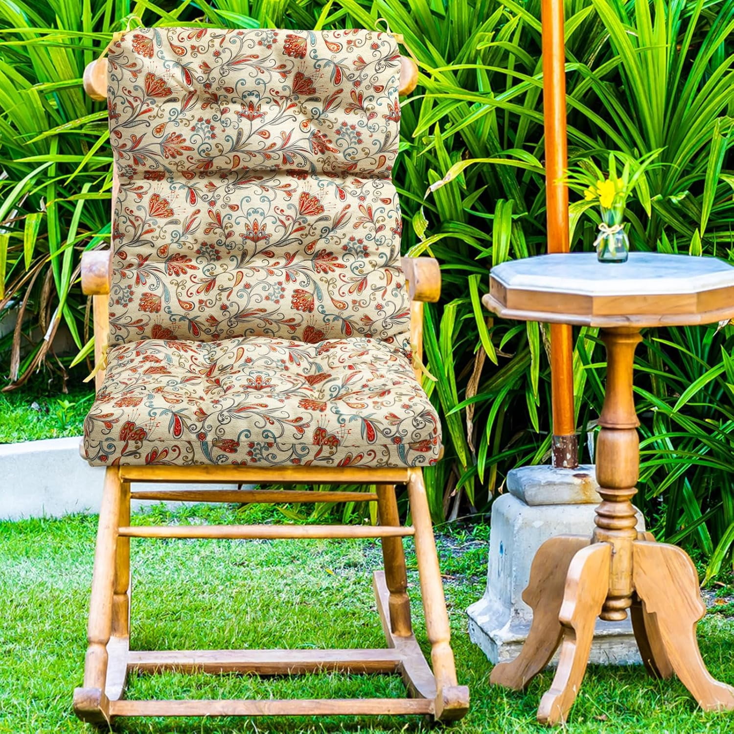 2 Pack High Back Outdoor Chair Cushions Bulk Waterproof Indoor Outdoor Chair Cushion Seat and Back Rocking Chair Cushion Thickened Patio Chair Pad for Indoor and Outdoor (Floral)