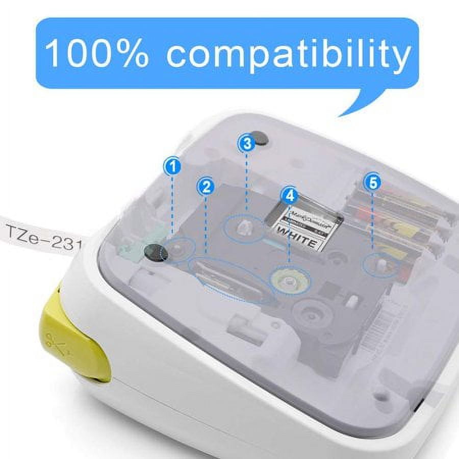 Markdomain 5 Pack Label Maker Tape Replacement for Brother TZe-231 TZ-231 Laminated Black on White 0.47 x 26.2'(12mm x 8m), Work with P Touch Label Maker Model PT D210 1290 1880 H100 H110 D200