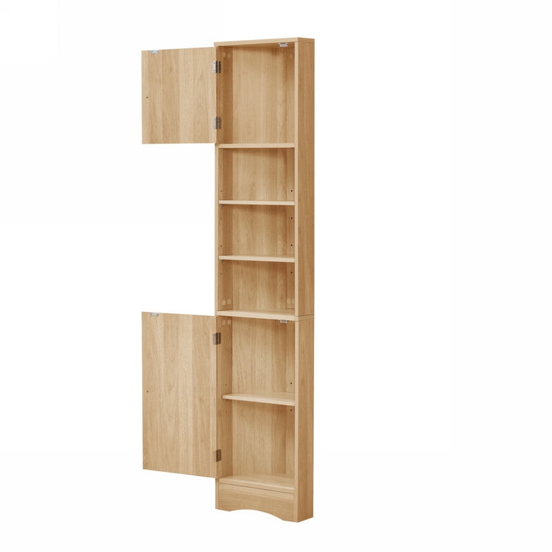 Triangular Corner Storage Cabinet with 2 Doors, Tall Bathroom Hutch Cabinet and Adjustable Shelves