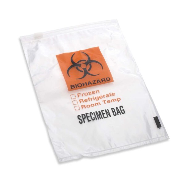 Specimen Bag, Biohazard Printed, Clear With Outside Pocket