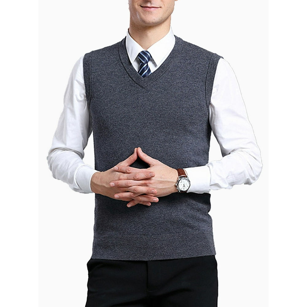 UKAP - Regular Fit V Neck Sweater Vest for Men Basic Plain Sleeveless ...