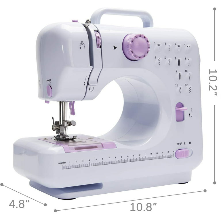 WALLECOM Portable Sewing Machine for Beginners with 12 Stitch Applications, Dual Speed, Reverse Stitch, Foot Pedal and 42 Pcs Sewing Kit - Small