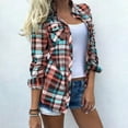 thumbnail image 2 of Ecqkame Plaid Jacket for Women Casual Lightweight Shirt Turndown Collar Button Up Long Sleeve Coat Red B XXL on Clearance, 2 of 8
