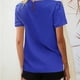 thumbnail image 4 of Camiseta de manga corta para mujer, cuello redondo plisado, tipo suelto, camiseta informal para uso de verano, azul XXL, 4 of 6