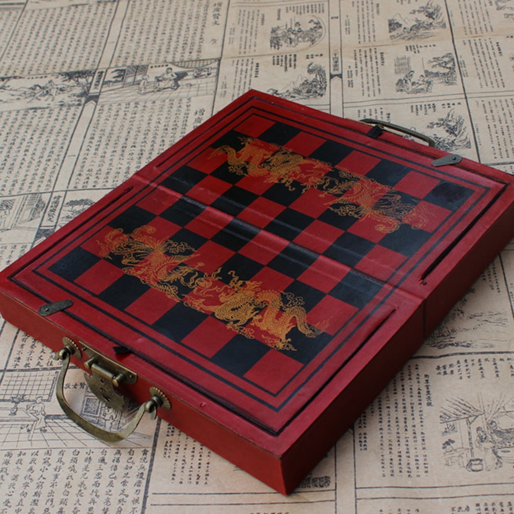 1 Set of Antique Chess Small Wooden Chess Board Terracotta Warrior Chess Pieces Character Parenting Gifts Entertainment