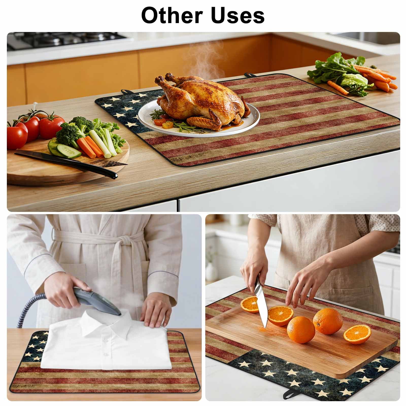 Retro American Flag Stove Top Cover for Electric Stove, Heat-proof & Non Slip Glass Top Stove Cover Protector, Vintage US Flag Red Striped Kitchen Flat Cooktop Rubber Mat 24x21 Inches