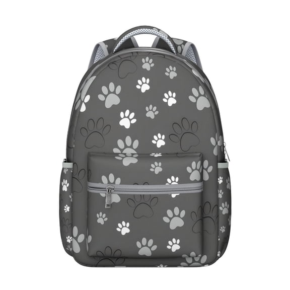 Grey Dog Paw Footprint Backpack for School,Cute School Bag,Schoolbag with Adjustable Shoulder Straps & Padded Back,15.3"x11"x7.1".﻿