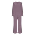 thumbnail image 4 of Baqcunre Women's Pajama Sets Long Sleeve 2 Piece Lounge Sets Ribbed Knit Sweater Sleepwear V Neck Tops & Wide Leg Pants Homewear, 1Pc Top + 1Pc Trousers Purple2 M, 4 of 9