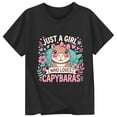 thumbnail image 3 of WhouRiu Girl T Shirt Cartoon Capybara Letter Short Sleeved Loose Tops Child Sports Soft Comfy Tshirts Black,Sized 1-2, 3 of 3