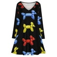 thumbnail image 3 of Balloon Dogs, Black Background Long Sleeve Dresses For Women Vintage Elegant Party Dress Oversized V-neck Dress S-8XL, 3 of 7