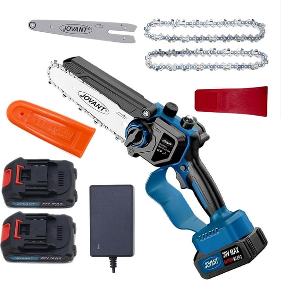 Cordless Chainsaw, Electric Chain Saw with 2 Pack 2000mAh Battery, Battery Chainsaw with Logging Wedge Electric Saw for Cutting, Trimming, Gardening, Camping(2 chains & 1 chain plates)