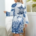 thumbnail image 6 of Blue Chinoiserie Toile Hydrangea Night Robe Long Sleeve V Neck Robe With Belt Women's Sleepwear Dresses, 6 of 9