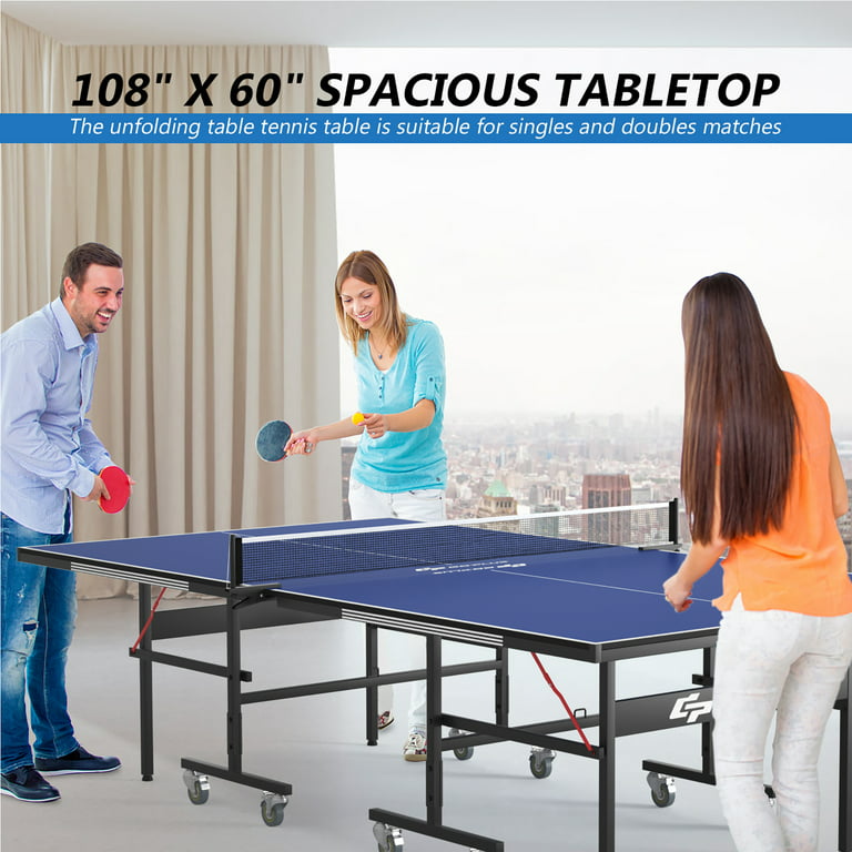 Goplus Foldable Ping Pong Table, 100% Preassembled, Portable Table Tennis  Table Game Set with Net, 2 Table Tennis Paddles and Ping Pong Balls for  Indoor Outdoor Use