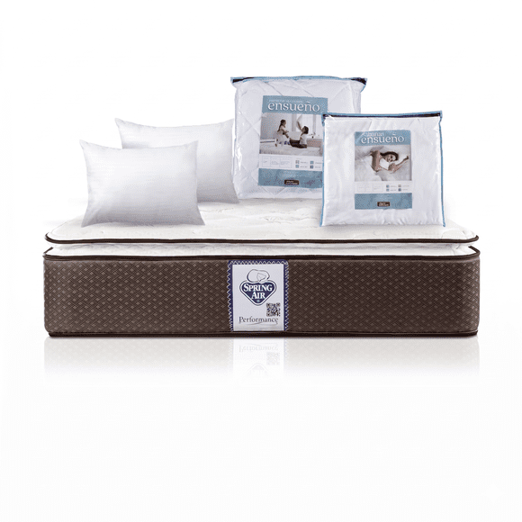 Colchón Spring Air Super Value Queen Size + 2 Almohadas Sc + Protector Ensueño + Juego de Sabanas Ensueño