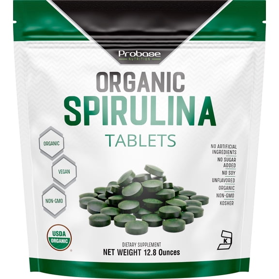 Probase Nutrition Organic Spirulina Supplement, 3000MG Per Serving, 720 Tablets (4 Month Supply), No Filler & Non-GMO, Rich in Vegan Protein, Vitamins & Prebiotics, Premium Spirulina Pills