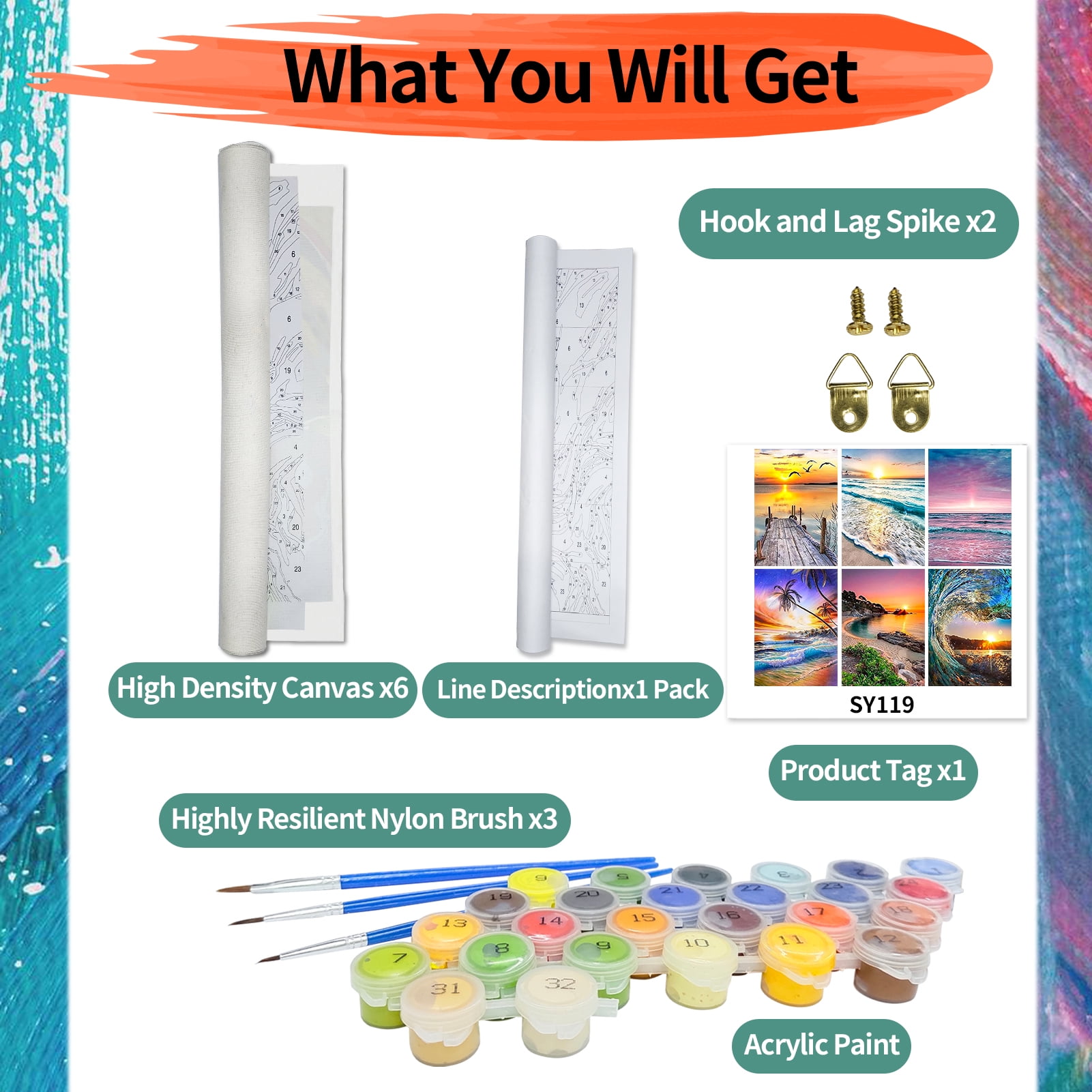 JYLMOOD 6pcs Paint by Numbers for Adults Kits, DIY Easy Painting by Numbers for Gift Home Wall Decoration 30x40cm（without Frame)