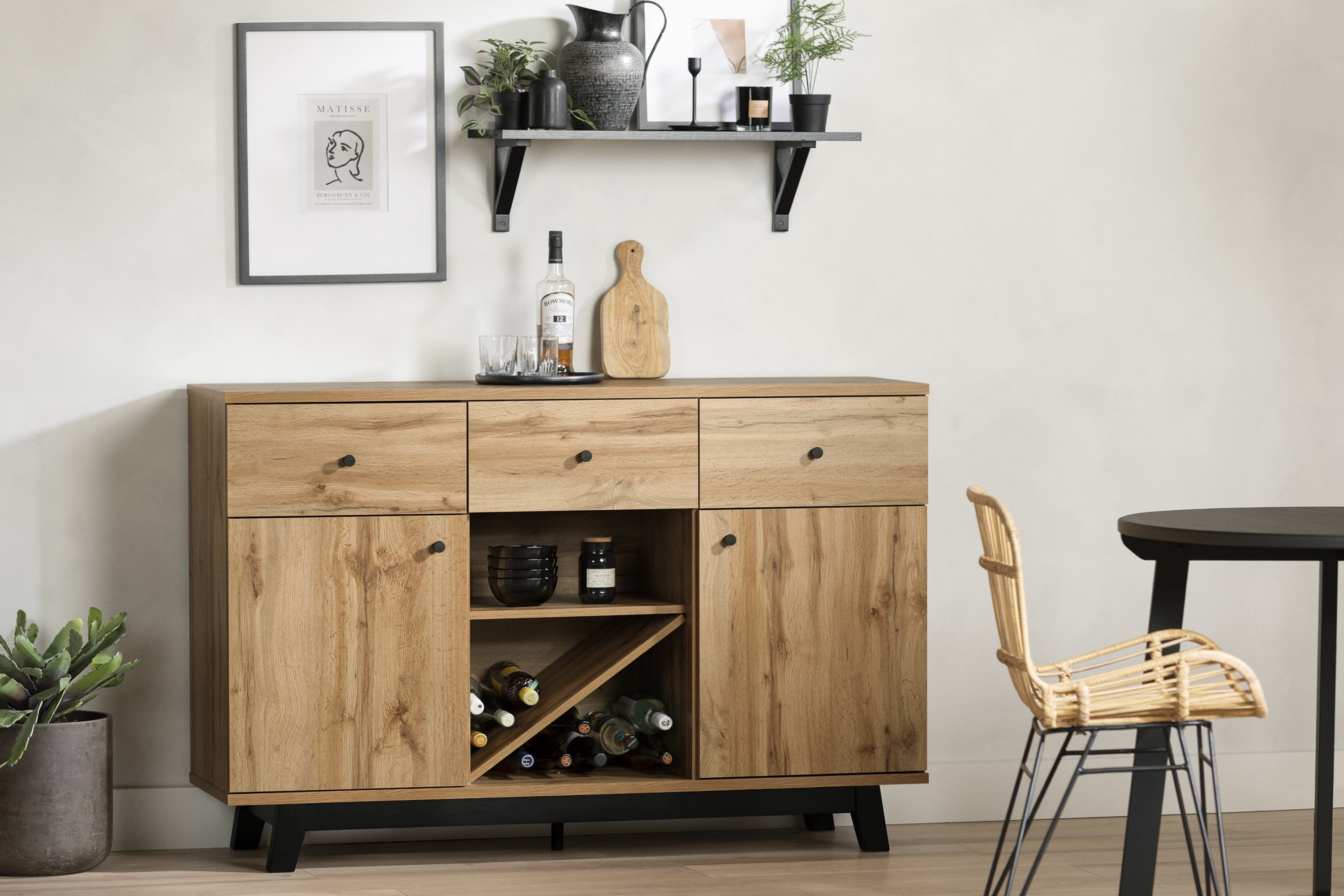 South Shore Bellami Contemporary Buffet with Wine Storage Nordik Oak