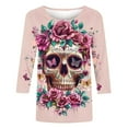 thumbnail image 3 of Hvot&aat Women Halloween Shirt 3/4 Sleeves Day of Dead T-Shirts Pumpkin/Bat/Spiderweb Loose Casual Tops, 3 of 4