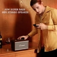 thumbnail image 2 of Lonzuer Retro Madera Portátil Inalámbrico 10000mAh Batería 80W Loud Bass Subwoofer TWS Altavoz Bluetooth con Entrada AUX, Ranura para Tarjeta SD, Puerto USB para Fiesta al Aire Libre (Marrón), 2 of 5
