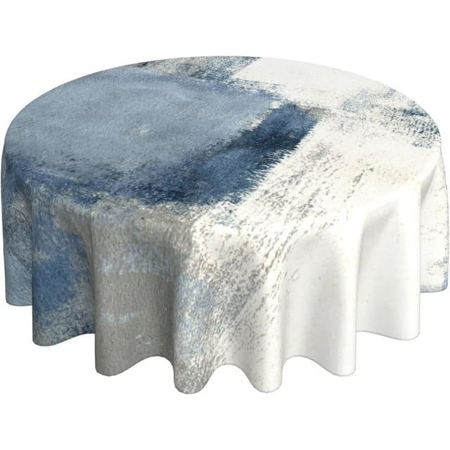 Blue Grey Abstract Round Tablecloth 60 Inch Washable Reusable Art Painting Decoration Table Cover for Kitchen Party