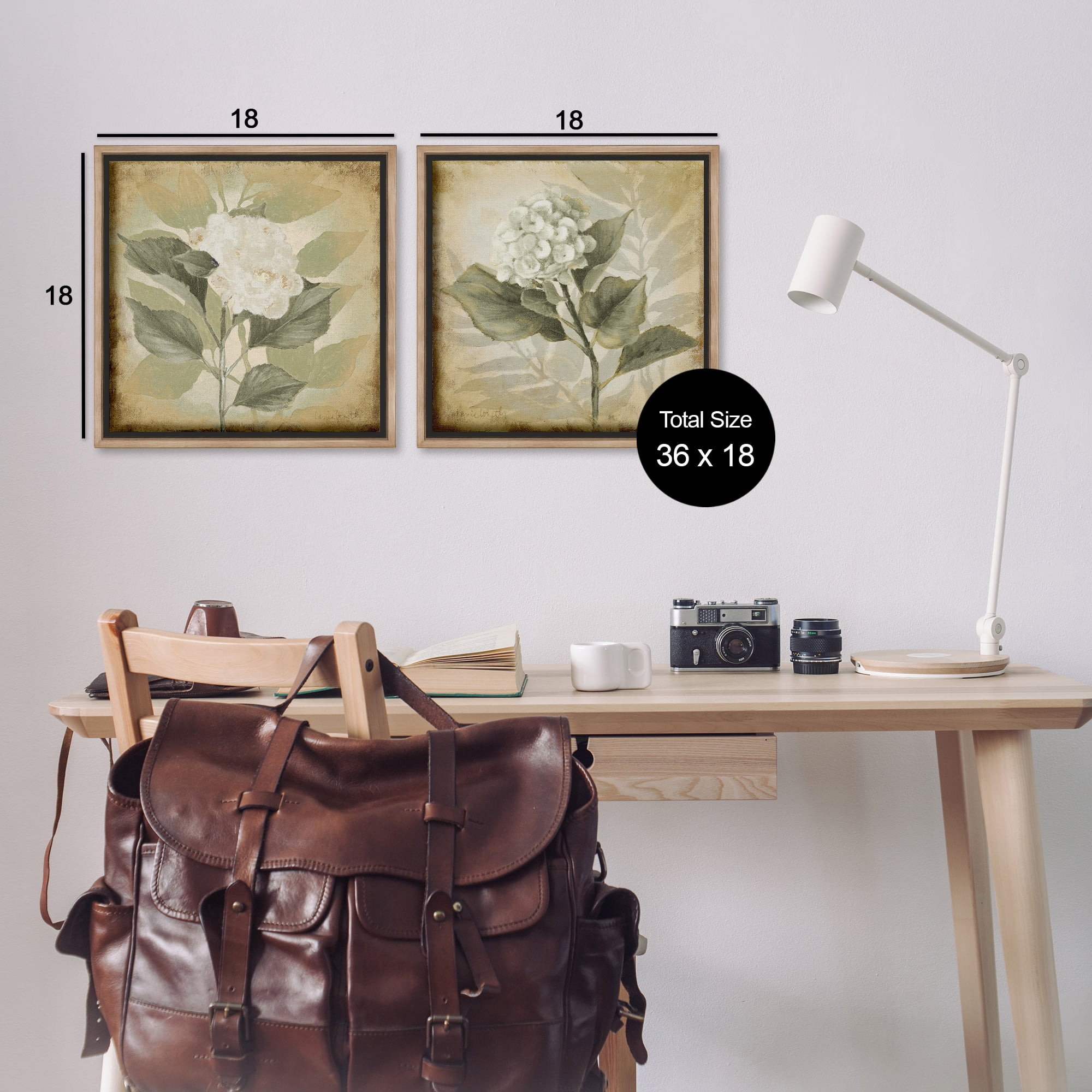 Stupell Industries Aubergine White Hydrangeas Floral & Botanical Painting Brown Floater Framed Canvas Art Print Wall Art, 18 x 18, Set of 2