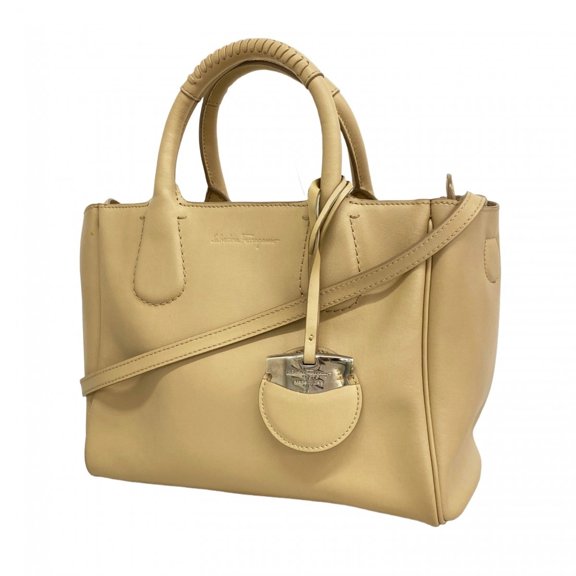 Pre-Owned Salvatore Ferragamo beige leather handbag, 2-way bag for women