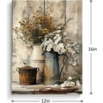 thumbnail image 5 of Framed Flower Canvas Print Rustic Creamy Yellow Wood Grain Room Decor White Jasmine and Rusty Watering Cans Painting for Living Room Bedroom Home Decor Ready to Hang 12x16in, 5 of 6