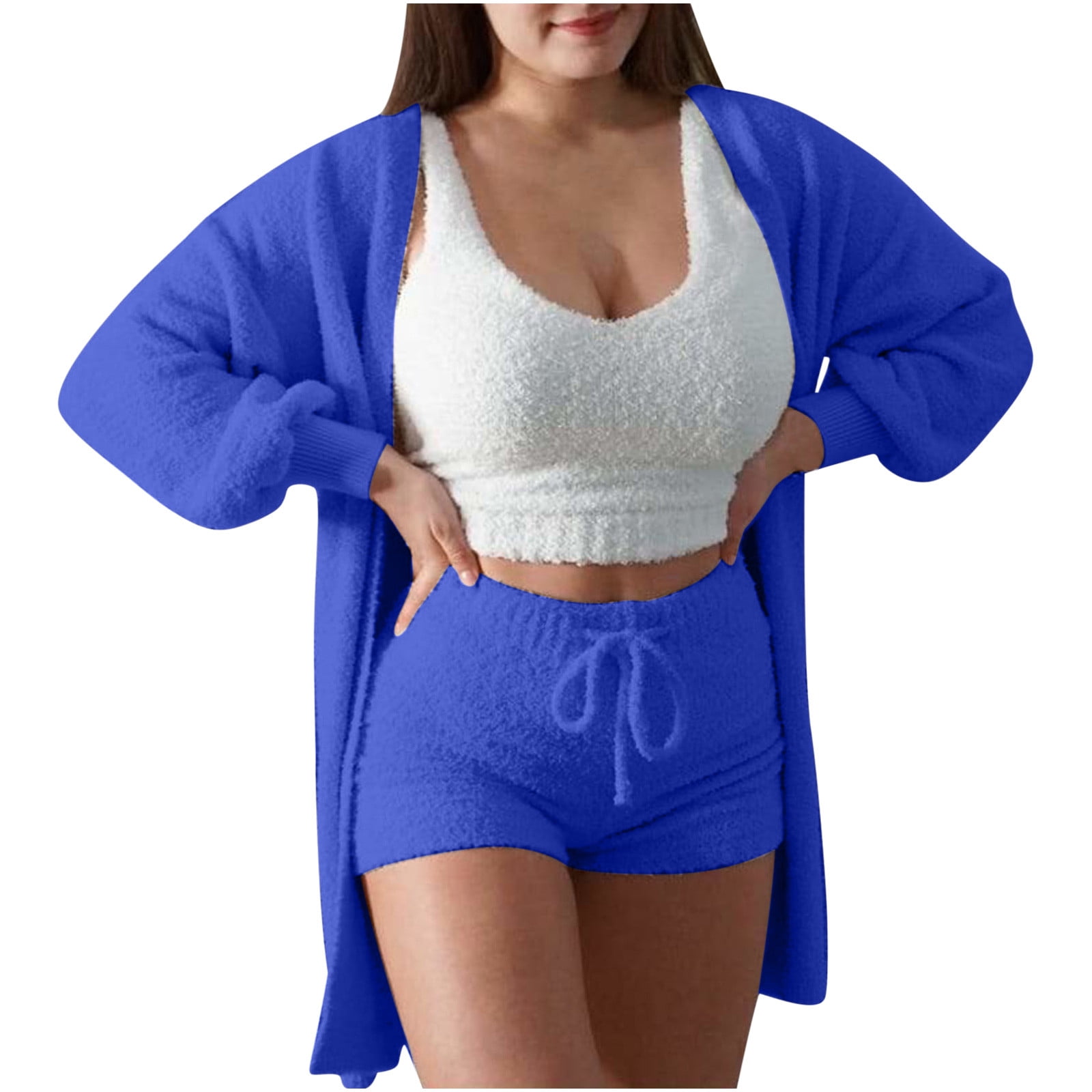 BONIXOOM Womens Pajamas Couples Christmas Pajamas Sleepwear None Long Sleeve Sleepwear Sets Solid Blue M