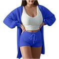 thumbnail image 2 of BONIXOOM Womens Christmas Pajamas Christmas Pajamas Sleepwear None Long Sleeve Sleepwear Sets Solid Blue L, 2 of 7