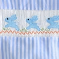 thumbnail image 4 of UngA Newborn Infant Baby Boy Easter Outfit Bunny Carrot Embroidery Sleeveless Smocked Bubble Romper Striped/Plaid Bodysuit Summer Clothes (Blue,0-3 Months), 4 of 7